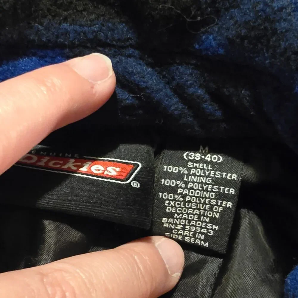 Dickies Blue Black Buffalo Plaid Quilted Flannel Shirt Jacket Men’s M Workwear - Picture 4 of 4